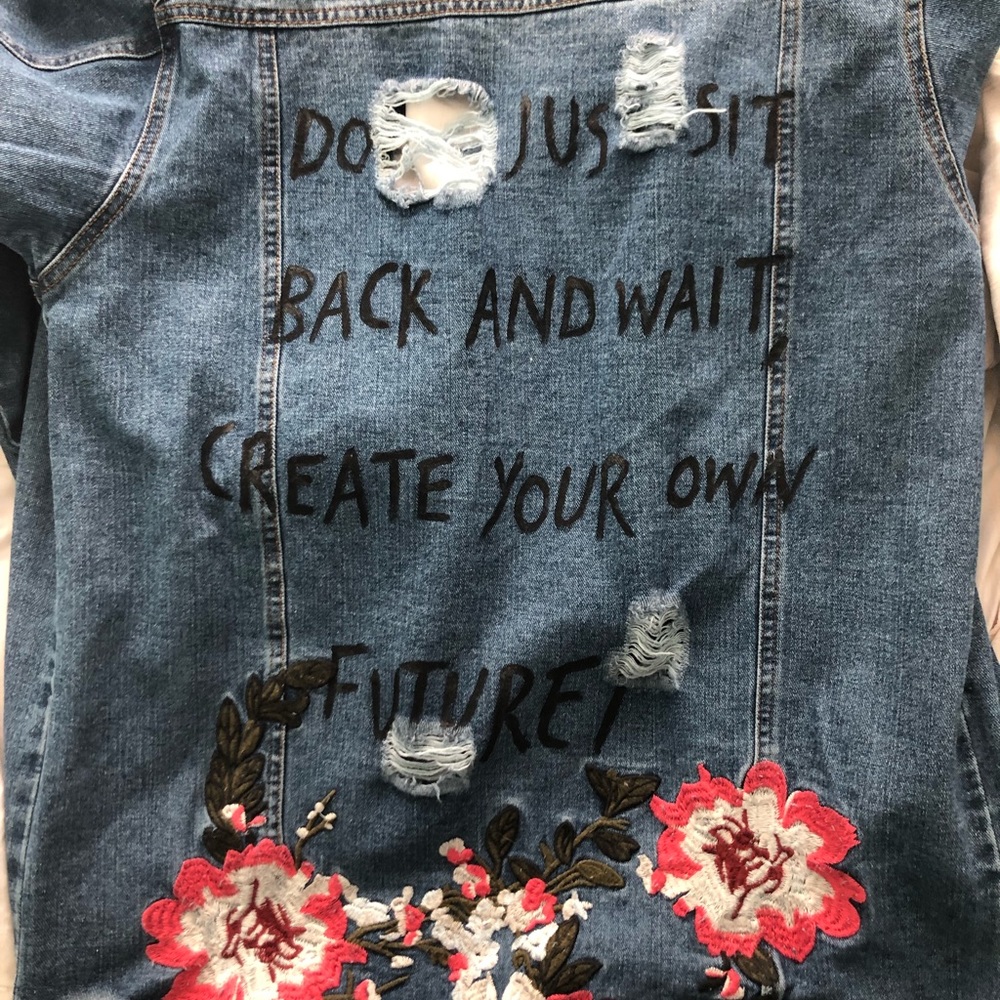 Custom oversized distressed denim jacket